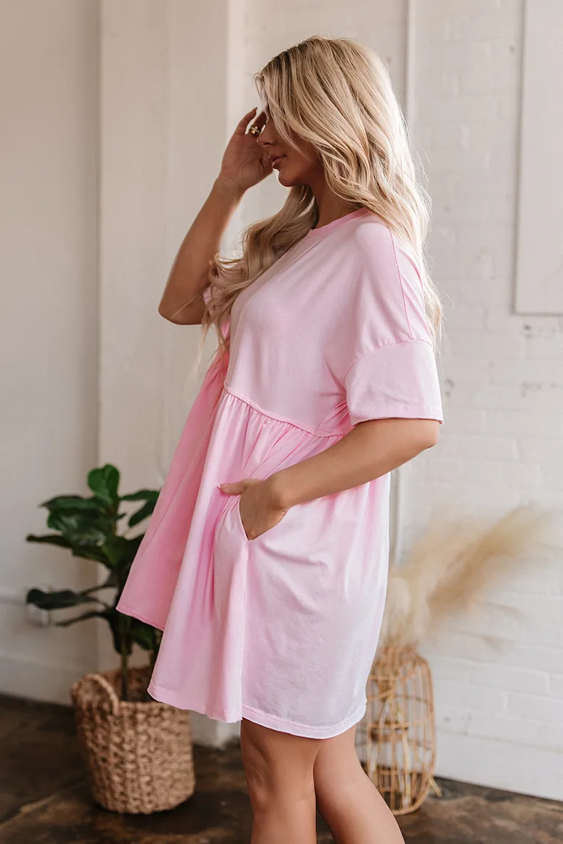 Women's One-Step Skirt Casual Elegant Streetwear Round Neck Half Sleeve Solid Color Above Knee Holiday Daily Selfie display picture 6