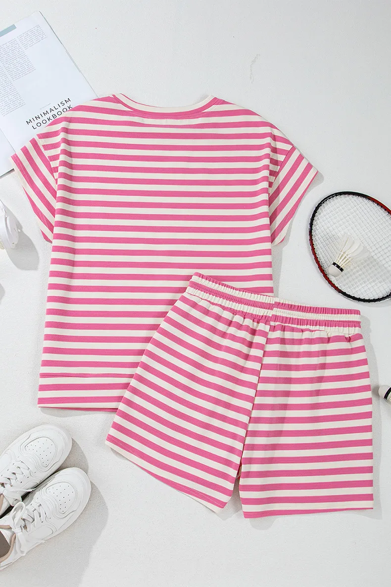Holiday Travel Selfie Women's Casual Simple Style Streetwear Stripe Spandex Polyester Shorts Co-ord Set Shorts Sets display picture 7