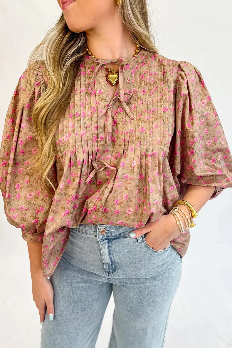 Women's Blouse 3/4 Length Sleeve Blouses Casual Simple Style Streetwear Floral display picture 1