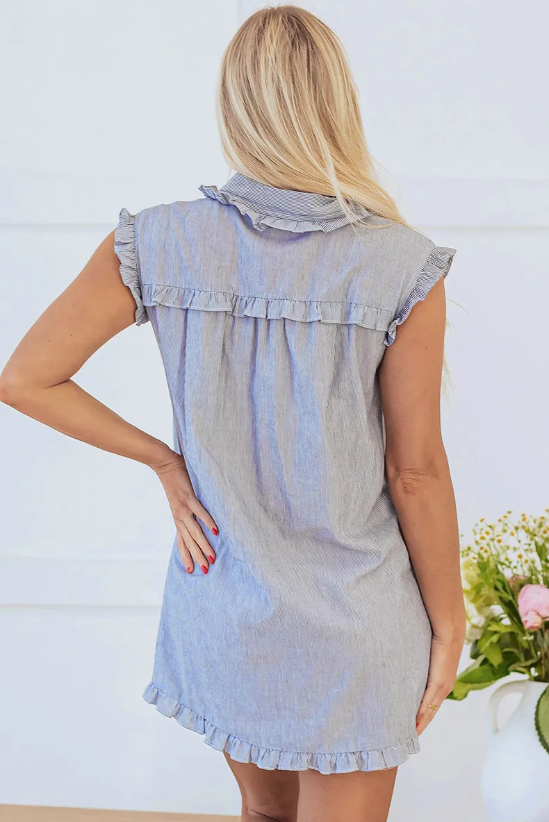 Women's Shirt Dress Casual Elegant Streetwear Turndown Short Sleeve Stripe Above Knee Holiday Banquet Selfie display picture 7