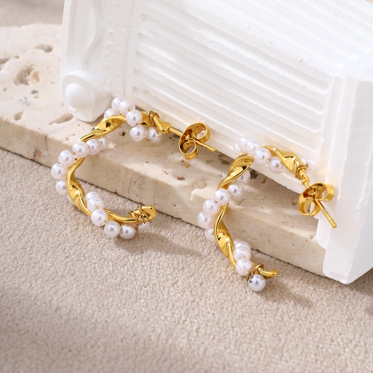 1 Pair Baroque Style Modern Style C Shape 304 Stainless Steel 18K Gold Plated Ear Studs display picture 11