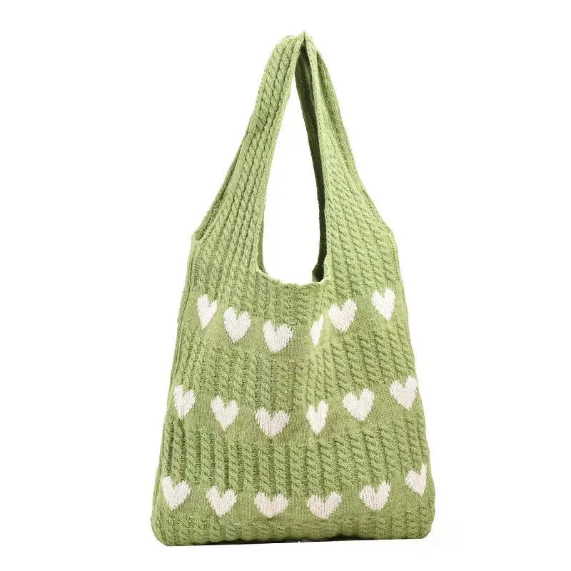 Knitted Love Tote Bag  Early Autumn New Fresh Simple Fashion Knitted Bag Personality Trendy Shoulder Bag display picture 3