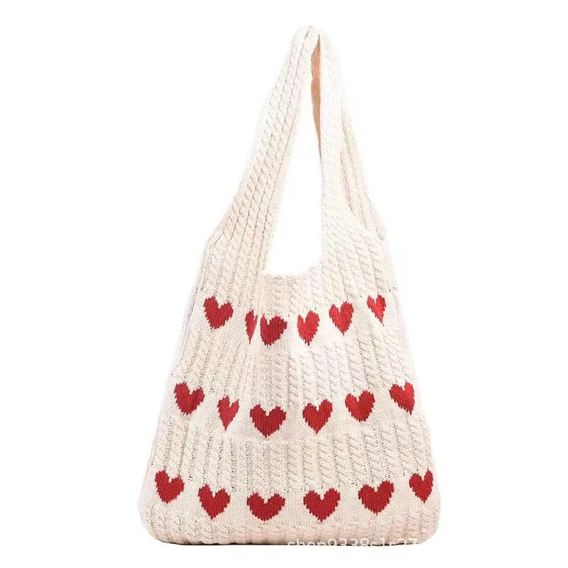 Knitted Love Tote Bag  Early Autumn New Fresh Simple Fashion Knitted Bag Personality Trendy Shoulder Bag display picture 1