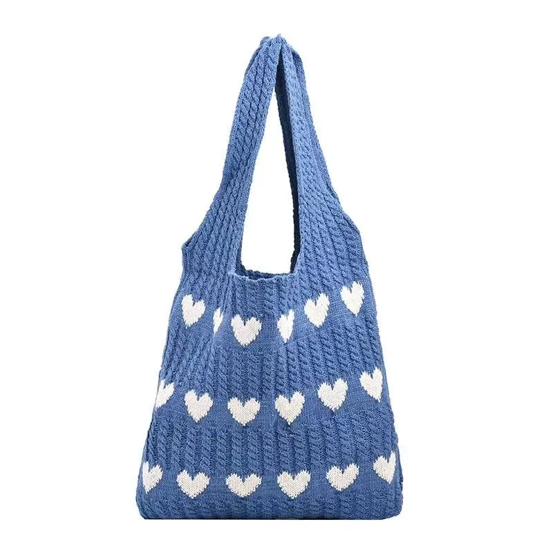 Knitted Love Tote Bag  Early Autumn New Fresh Simple Fashion Knitted Bag Personality Trendy Shoulder Bag display picture 2