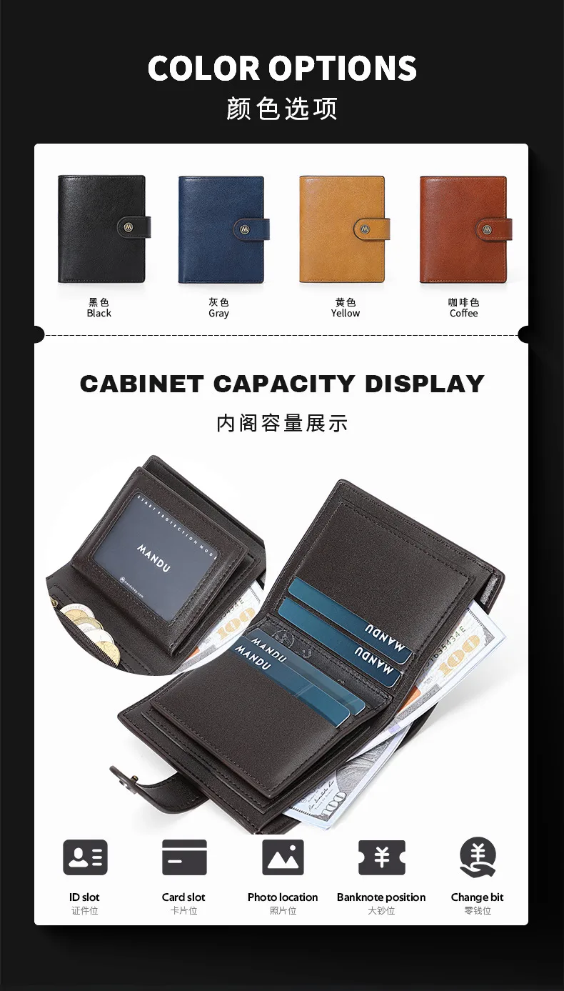 Mandu Men's Wallet New High-Grade Vertical Card Holder  Anti-Theft Swiping Wallet Coin Purse Wholesale display picture 4