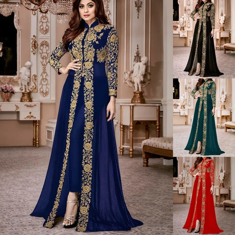 European And American Fashion Stand-up Collar & Lace Chiffon Dress Retro Style Women's Long Sleeve Lace Patchwork Waist-Slimming Dress display picture 9