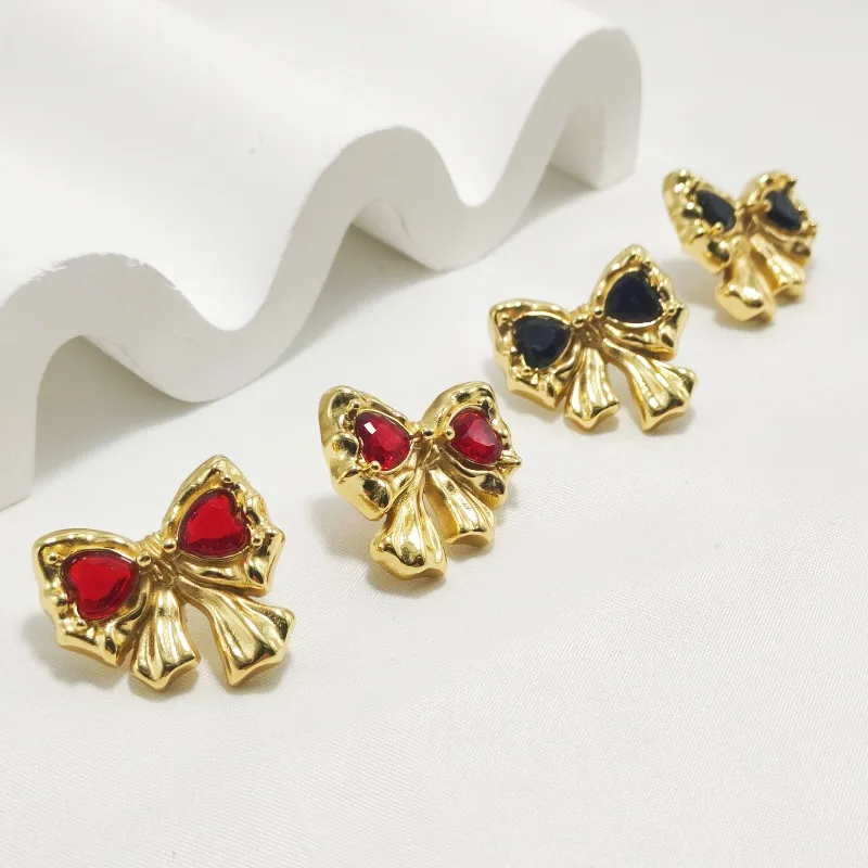 1 Pair Commute Bow Knot 304 Stainless Steel Zircon 18K Gold Plated Ear Studs display picture 1