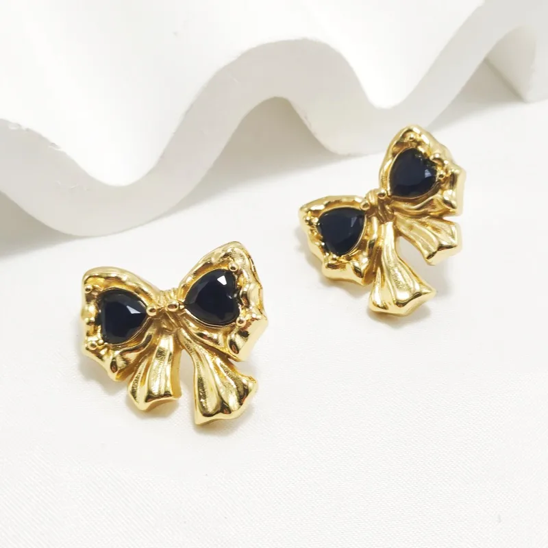 1 Pair Commute Bow Knot 304 Stainless Steel Zircon 18K Gold Plated Ear Studs display picture 2