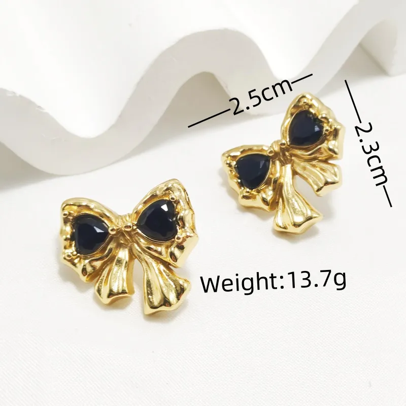 1 Pair Commute Bow Knot 304 Stainless Steel Zircon 18K Gold Plated Ear Studs display picture 5