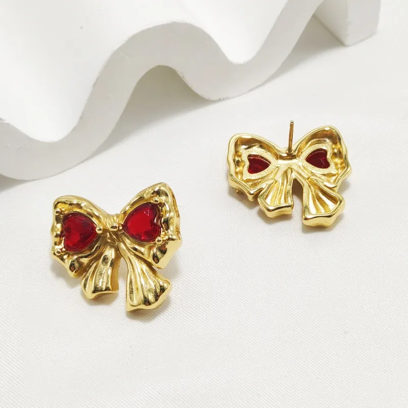 1 Pair Commute Bow Knot 304 Stainless Steel Zircon 18K Gold Plated Ear Studs display picture 3