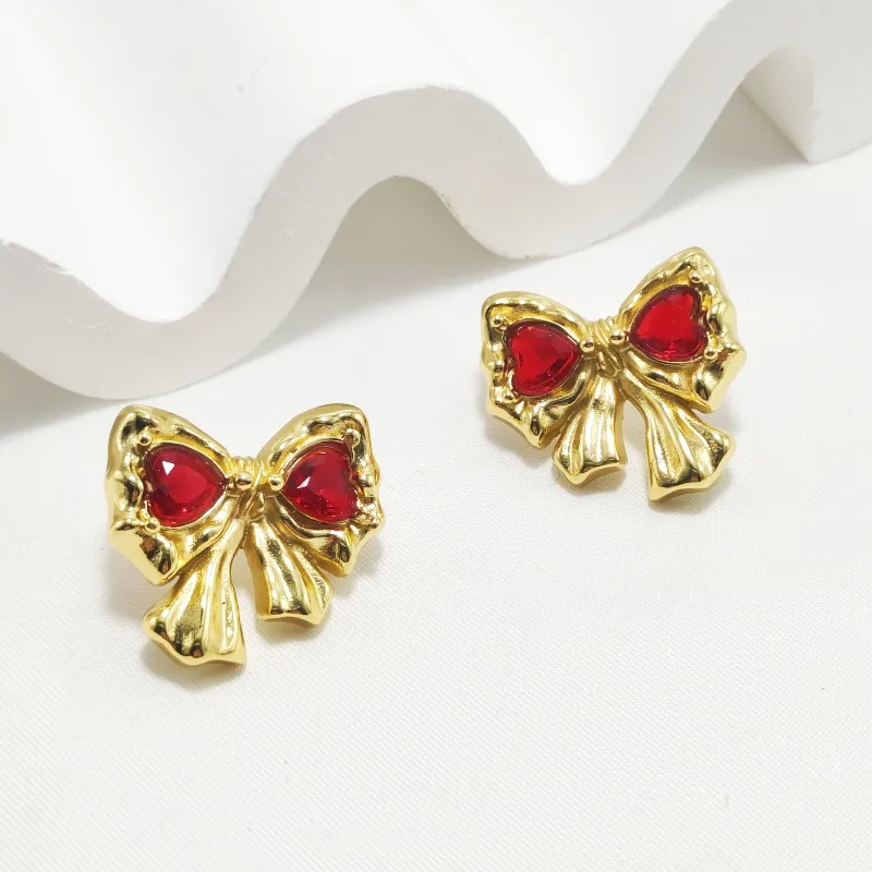 1 Pair Commute Bow Knot 304 Stainless Steel Zircon 18K Gold Plated Ear Studs display picture 4
