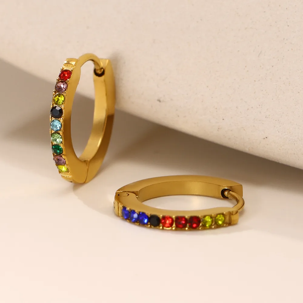 1 Pair Vintage Style Classic Style Geometric Plating Inlay 304 Stainless Steel Zircon 18K Gold Plated Earrings display picture 3