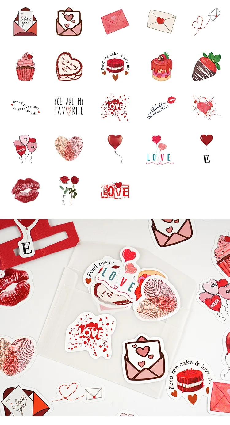 1 Set Letter Heart Shape Rose Daily Valentine'S Day Paper Cartoon Style Stickers display picture 1