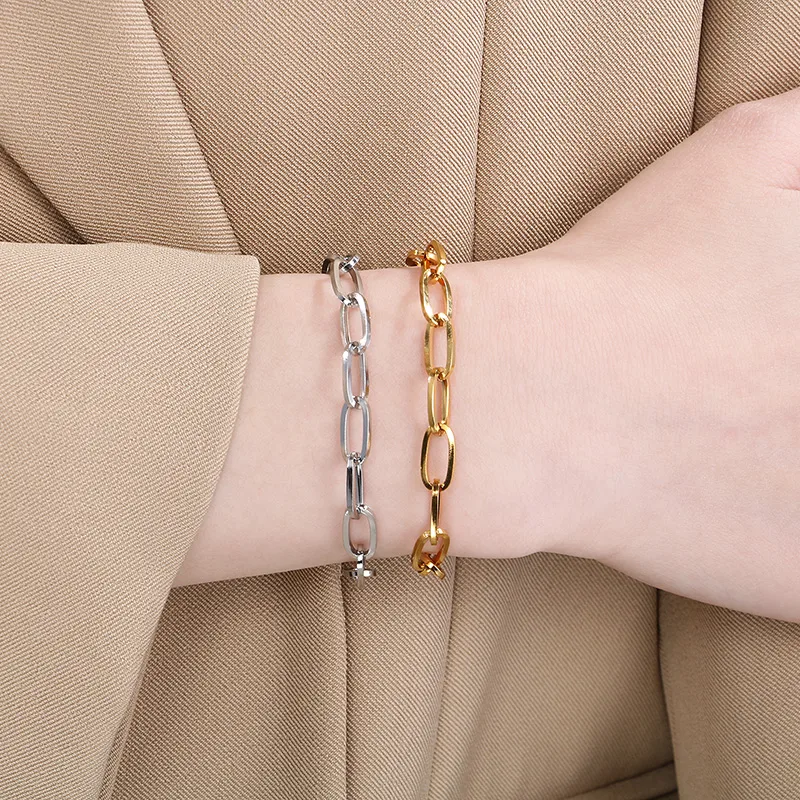 Simple Style Oval 304 Stainless Steel 18K Gold Plated Unisex Bracelets display picture 5