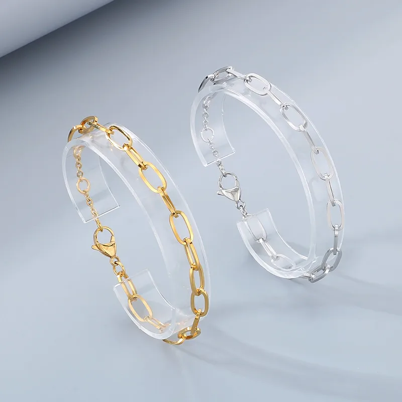 Simple Style Oval 304 Stainless Steel 18K Gold Plated Unisex Bracelets display picture 2