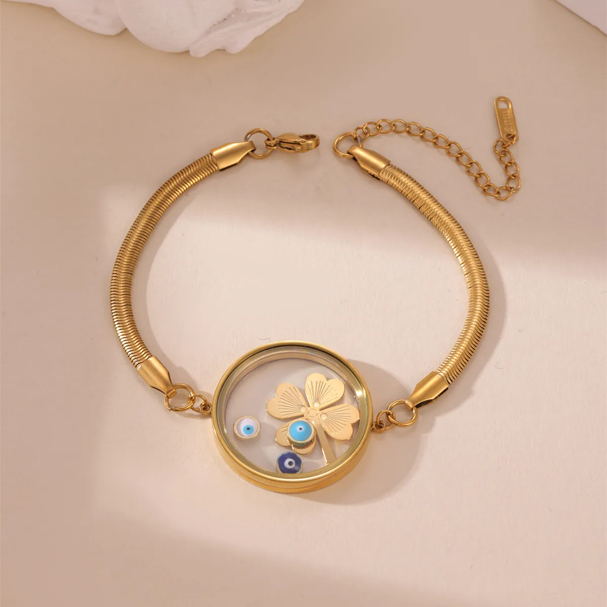 Casual Vintage Style Four Leaf Clover Devil's Eye 304 Stainless Steel 18K Gold Plated Paperclip Chain Snake Chain Bracelets In Bulk display picture 6