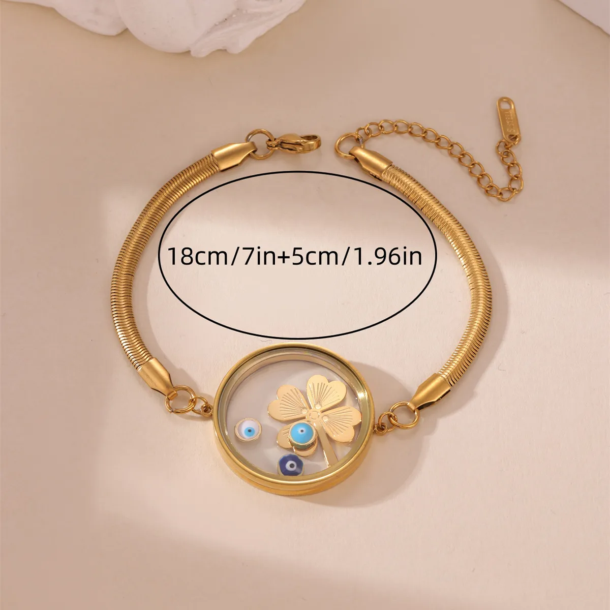 Casual Vintage Style Four Leaf Clover Devil's Eye 304 Stainless Steel 18K Gold Plated Paperclip Chain Snake Chain Bracelets In Bulk display picture 2