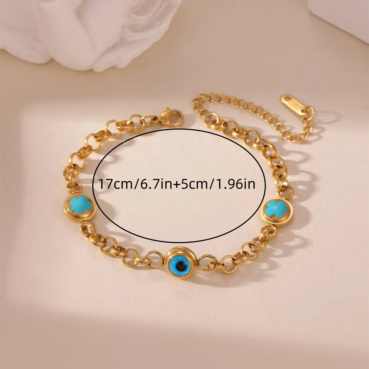 Casual Vintage Style Four Leaf Clover Devil's Eye 304 Stainless Steel 18K Gold Plated Paperclip Chain Snake Chain Bracelets In Bulk display picture 1