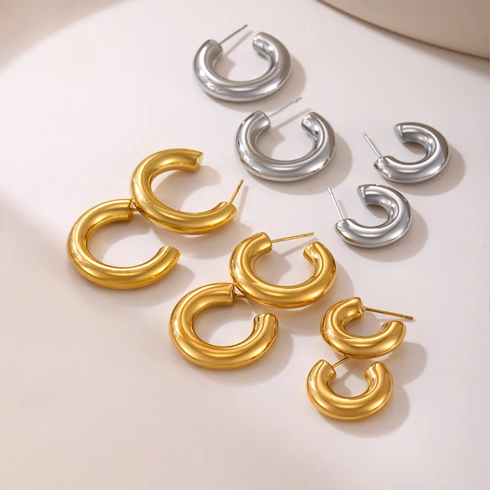 Elegant Luxurious Vacation C Shape Plating 304 Stainless Steel 18K Gold Plated Earrings display picture 6