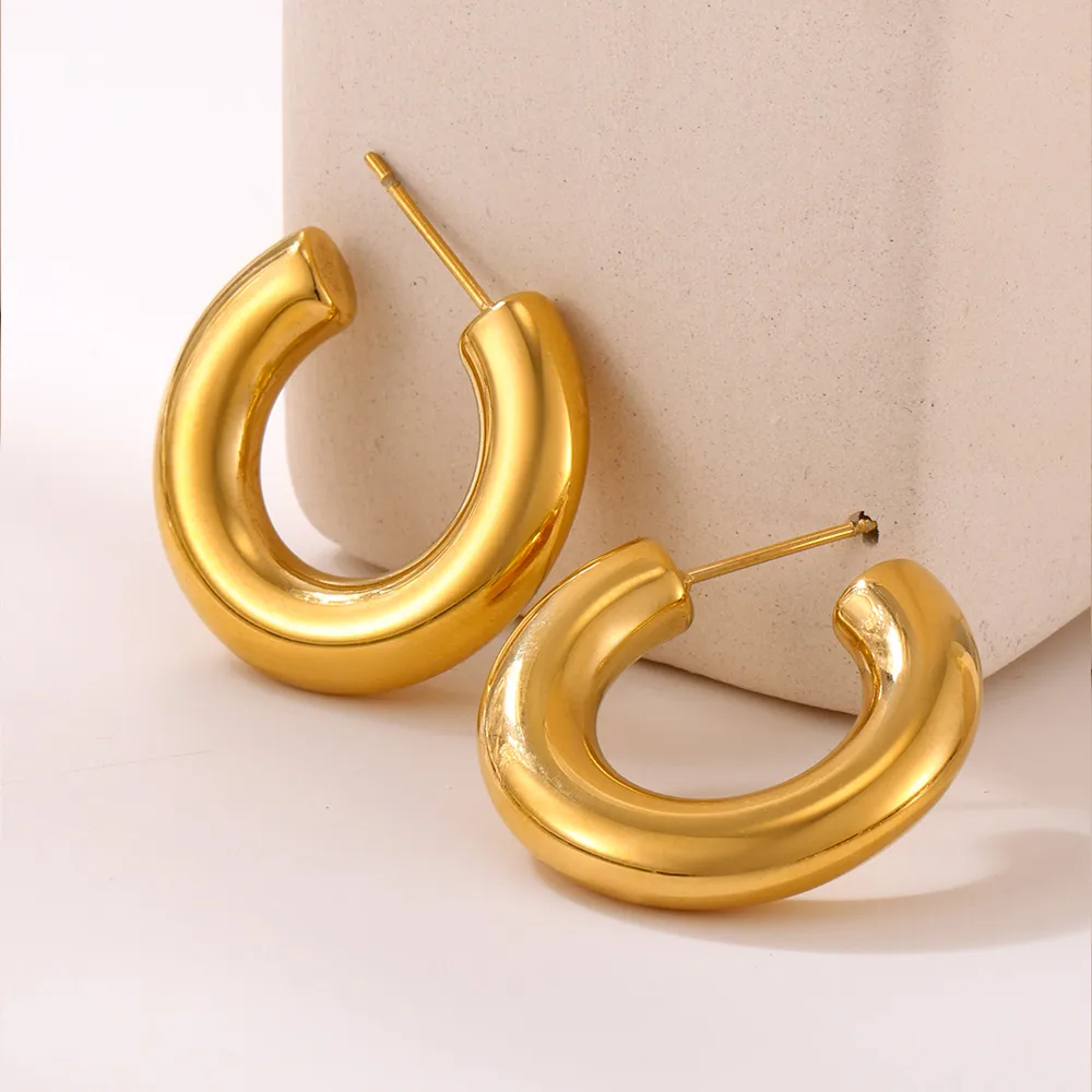 Elegant Luxurious Vacation C Shape Plating 304 Stainless Steel 18K Gold Plated Earrings display picture 7
