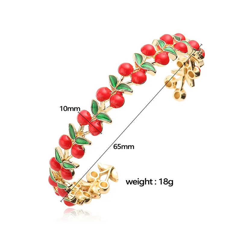 Casual Elegant Sweet Cherry Strawberry Copper Enamel Plating 18K Gold Plated Women's Bangle display picture 3