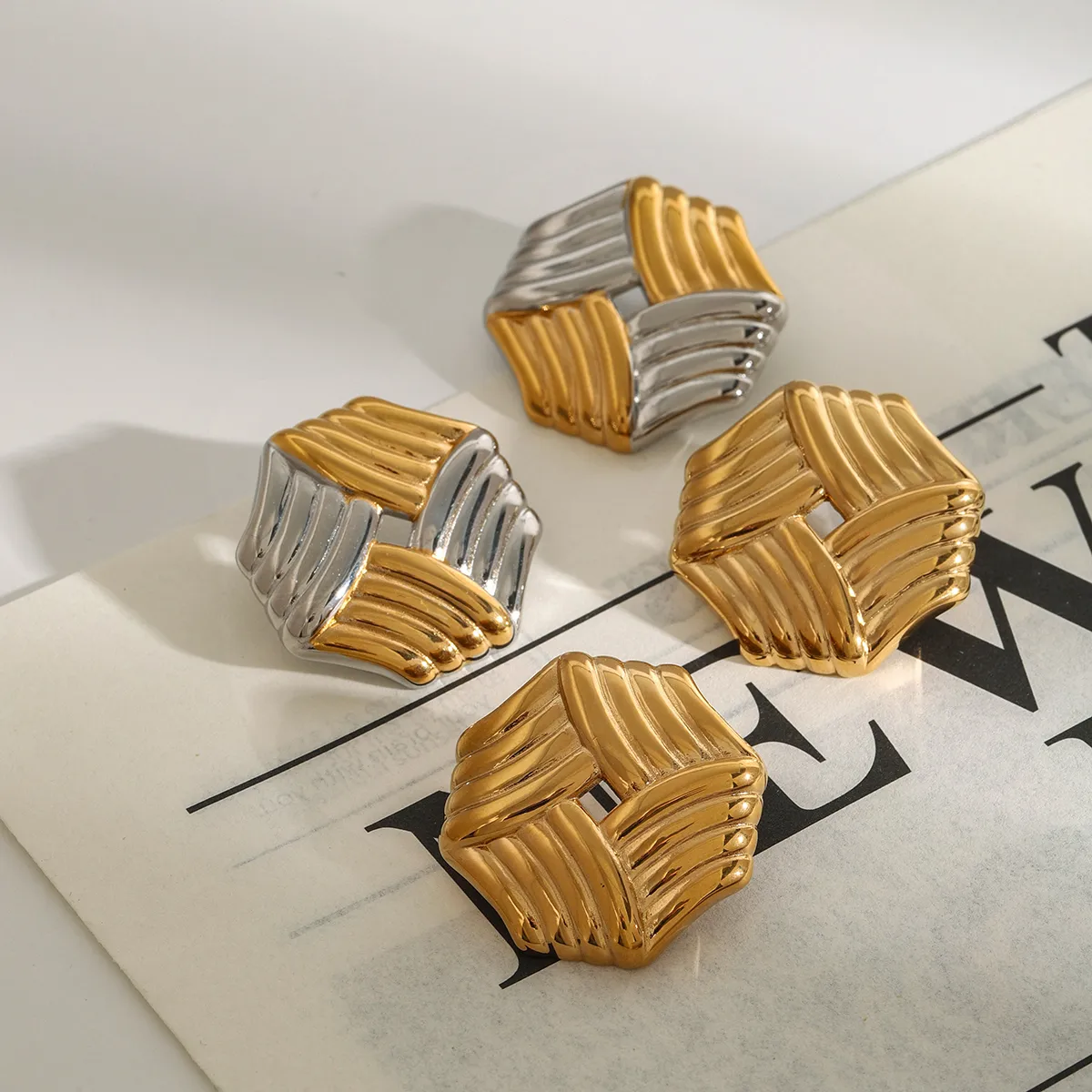 1 Pair Modern Style Geometric Mixed Metal 304 Stainless Steel Ear Studs display picture 8