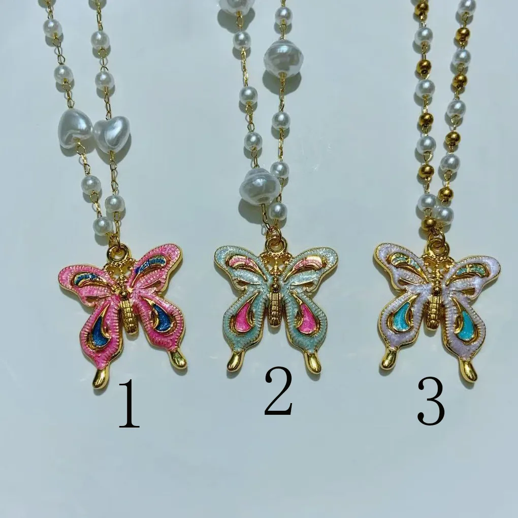 Elegant Basic Butterfly 304 Stainless Steel Enamel Imitation Pearl 18K Gold Plated Women's Pendant Necklace display picture 2