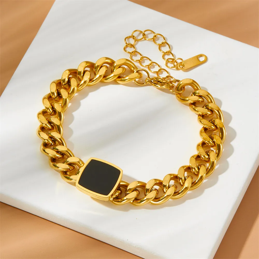 Retro Classic Style Square Solid Color Titanium Steel 18K Gold Plated Unisex Bracelets Necklace display picture 6