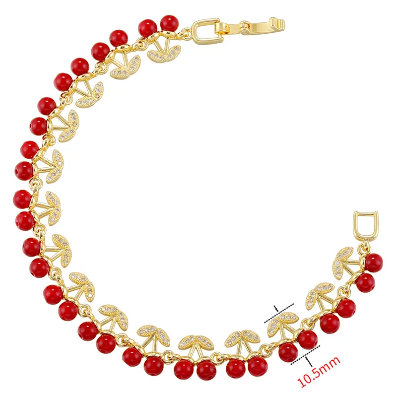 Elegant Luxurious Shiny Cherry Copper Plating Inlay Shell Pearls Zircon 18K Gold Plated Women's Bracelets display picture 8