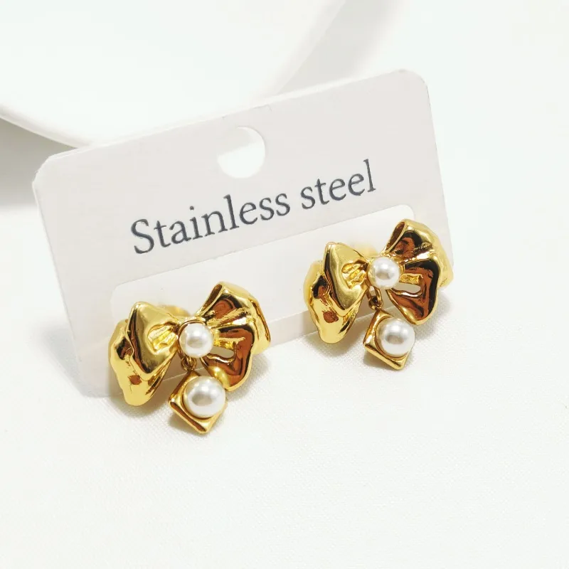 1 Pair Elegant Luxurious Bow Knot 304 Stainless Steel Rhinestone 18K Gold Plated Ear Studs display picture 3