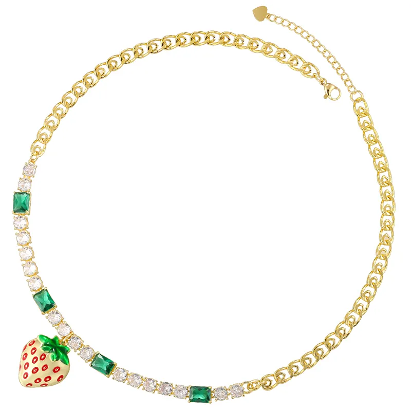Elegant Luxurious Shiny Strawberry Copper Enamel Plating Inlay Zircon 18K Gold Plated Women's Jewelry Set display picture 4