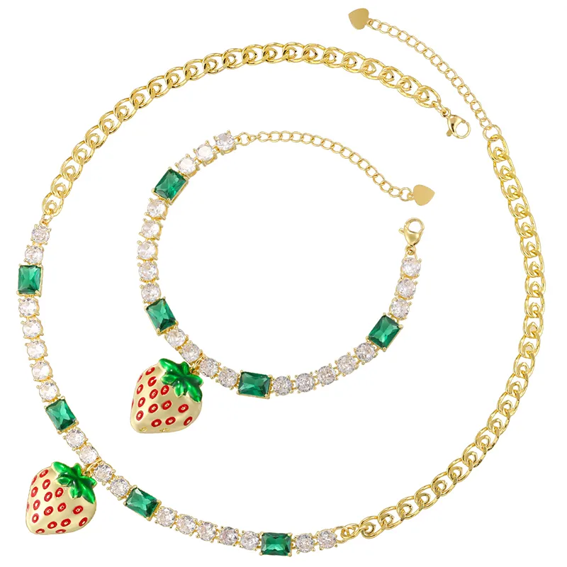 Elegant Luxurious Shiny Strawberry Copper Enamel Plating Inlay Zircon 18K Gold Plated Women's Jewelry Set display picture 1
