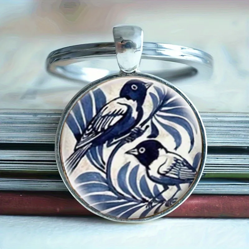 Retro Commute Bird Alloy Glass Unisex Bag Pendant Keychain display picture 4