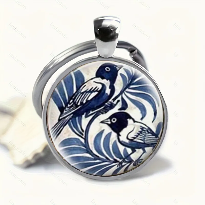 Retro Commute Bird Alloy Glass Unisex Bag Pendant Keychain display picture 3