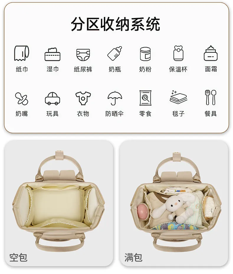 Portable Baby Diaper Bag  Large Capacity Out-of-Home Storage Bag Independent Milk Warehouse Multi-Compartment Mummy Backpack display picture 6