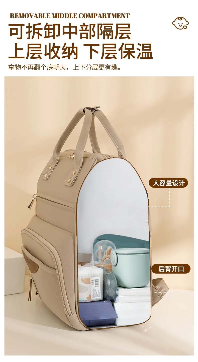 Portable Baby Diaper Bag  Large Capacity Out-of-Home Storage Bag Independent Milk Warehouse Multi-Compartment Mummy Backpack display picture 8