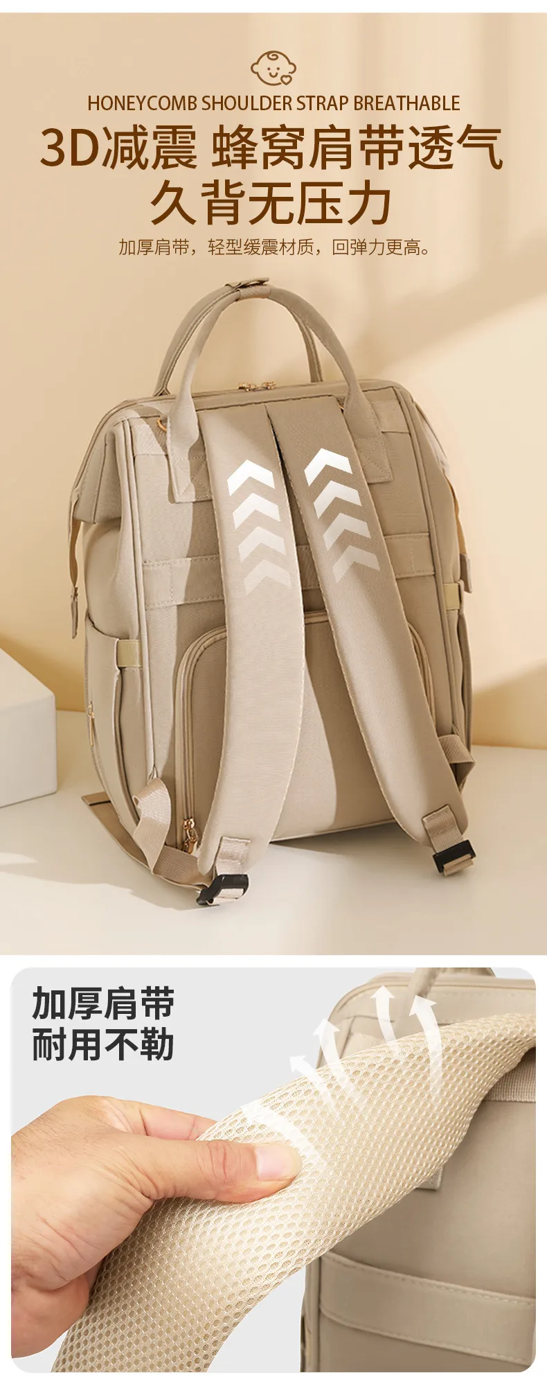 Portable Baby Diaper Bag  Large Capacity Out-of-Home Storage Bag Independent Milk Warehouse Multi-Compartment Mummy Backpack display picture 11
