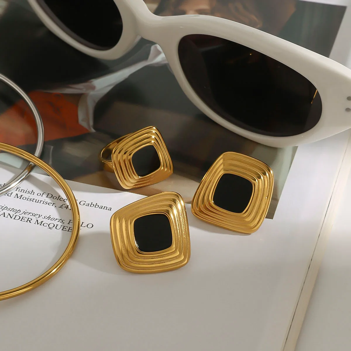 Modern Style Geometric 304 Stainless Steel Women's Rings Earrings display picture 1