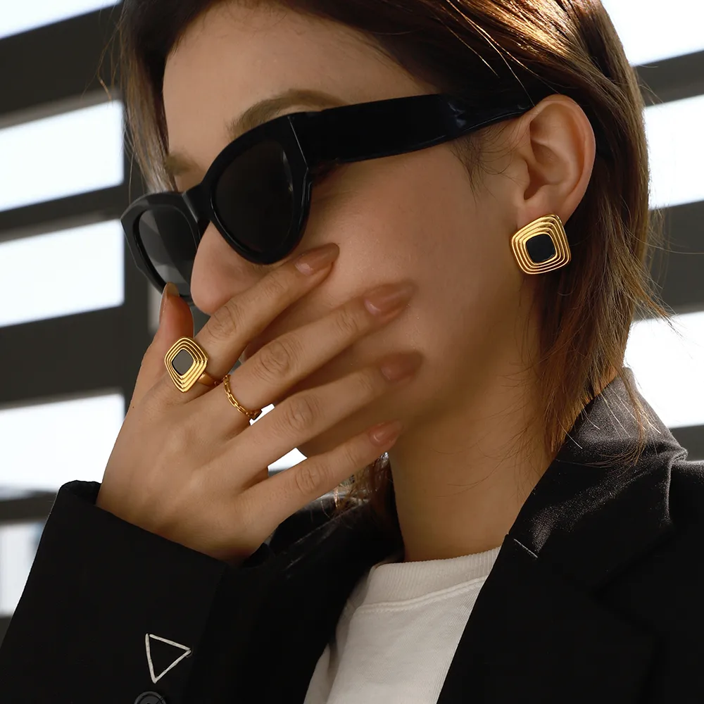 Modern Style Geometric 304 Stainless Steel Women's Rings Earrings display picture 5