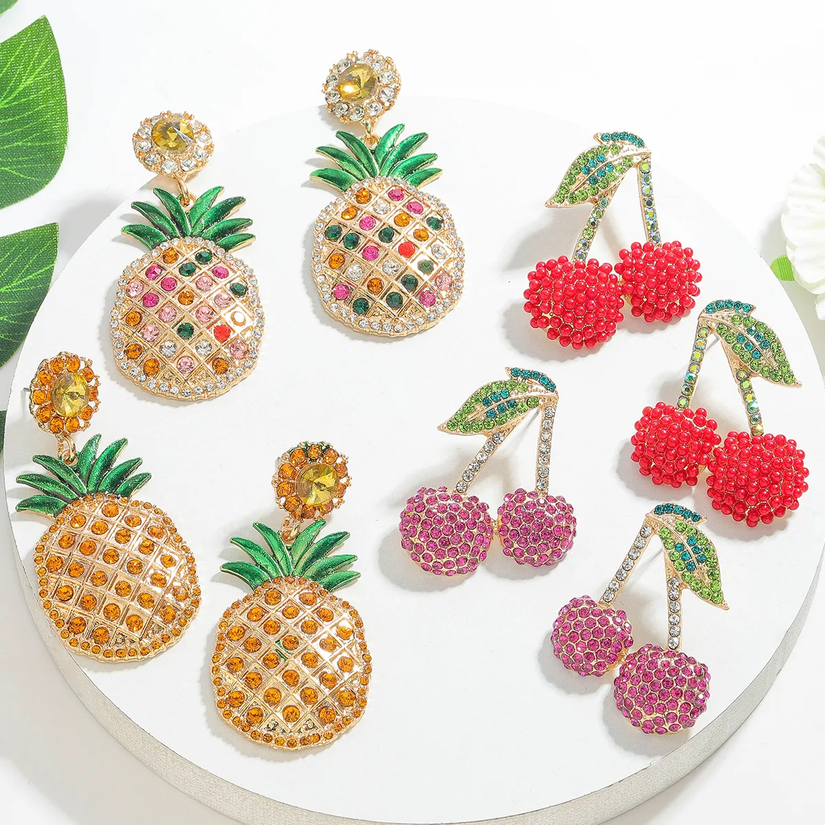1 Pair Luxurious Pastoral Artistic Cherry Pineapple Arylic Alloy Drop Earrings Ear Studs display picture 9