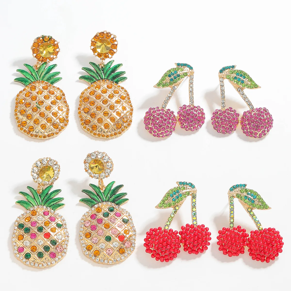 1 Pair Luxurious Pastoral Artistic Cherry Pineapple Arylic Alloy Drop Earrings Ear Studs display picture 6