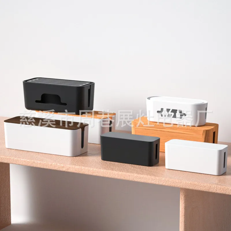 Wire Storage Box Socket Patch Panel Cable Box Desktop Finishing Cable Box Wooden Power Strip Power Strip Storage Box display picture 4