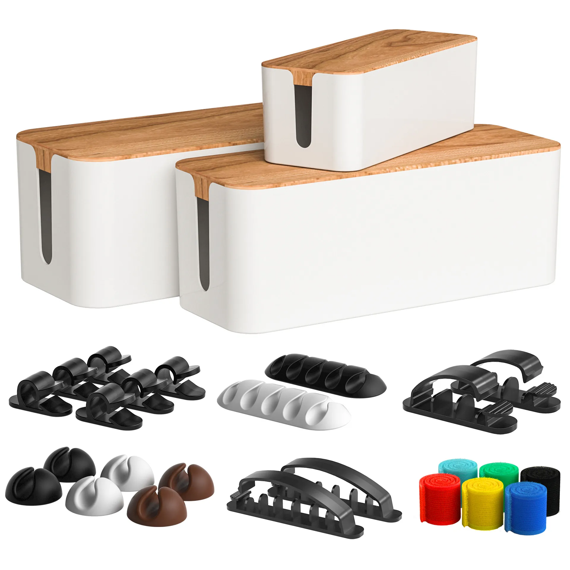 Wire Storage Box Socket Patch Panel Cable Box Desktop Finishing Cable Box Wooden Power Strip Power Strip Storage Box display picture 8