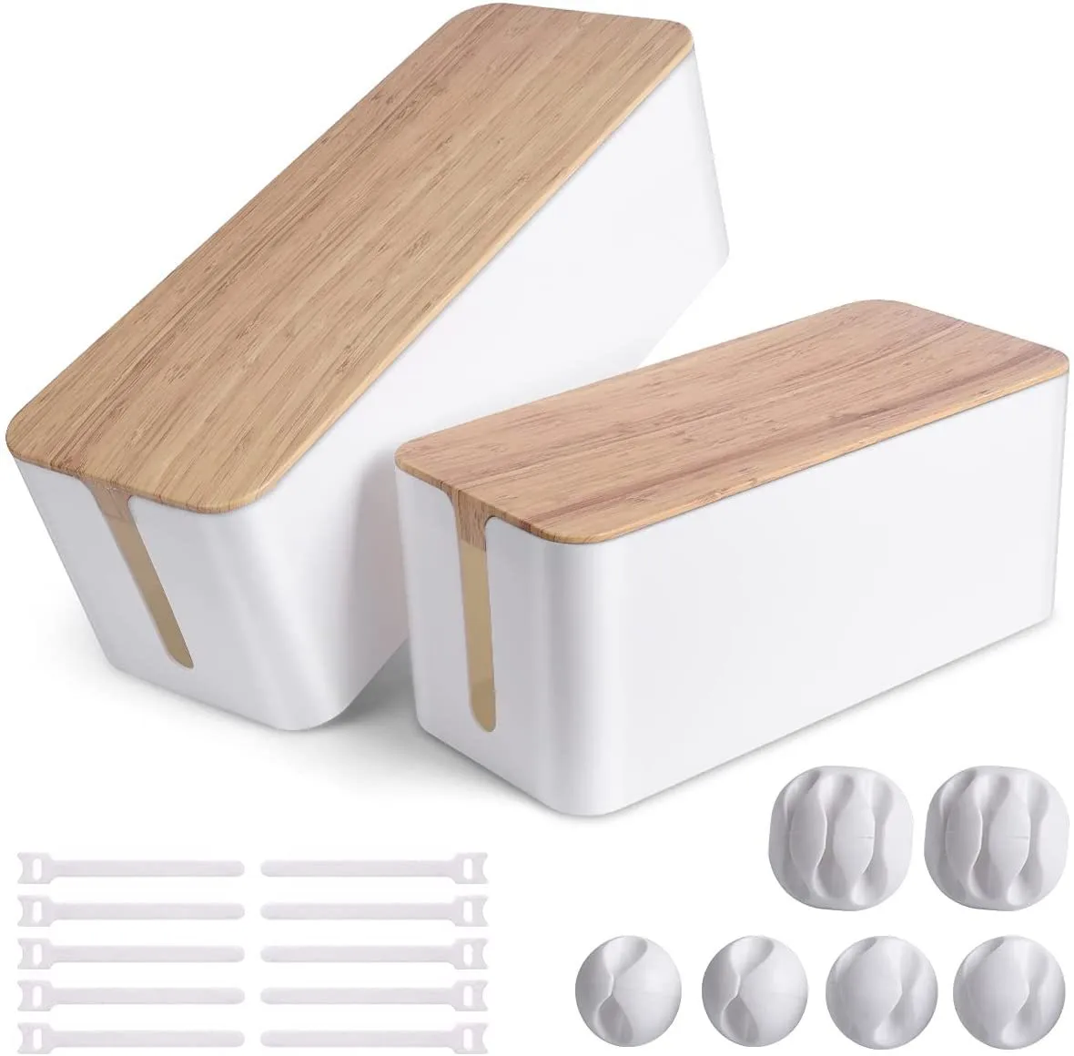 Wire Storage Box Socket Patch Panel Cable Box Desktop Finishing Cable Box Wooden Power Strip Power Strip Storage Box display picture 9