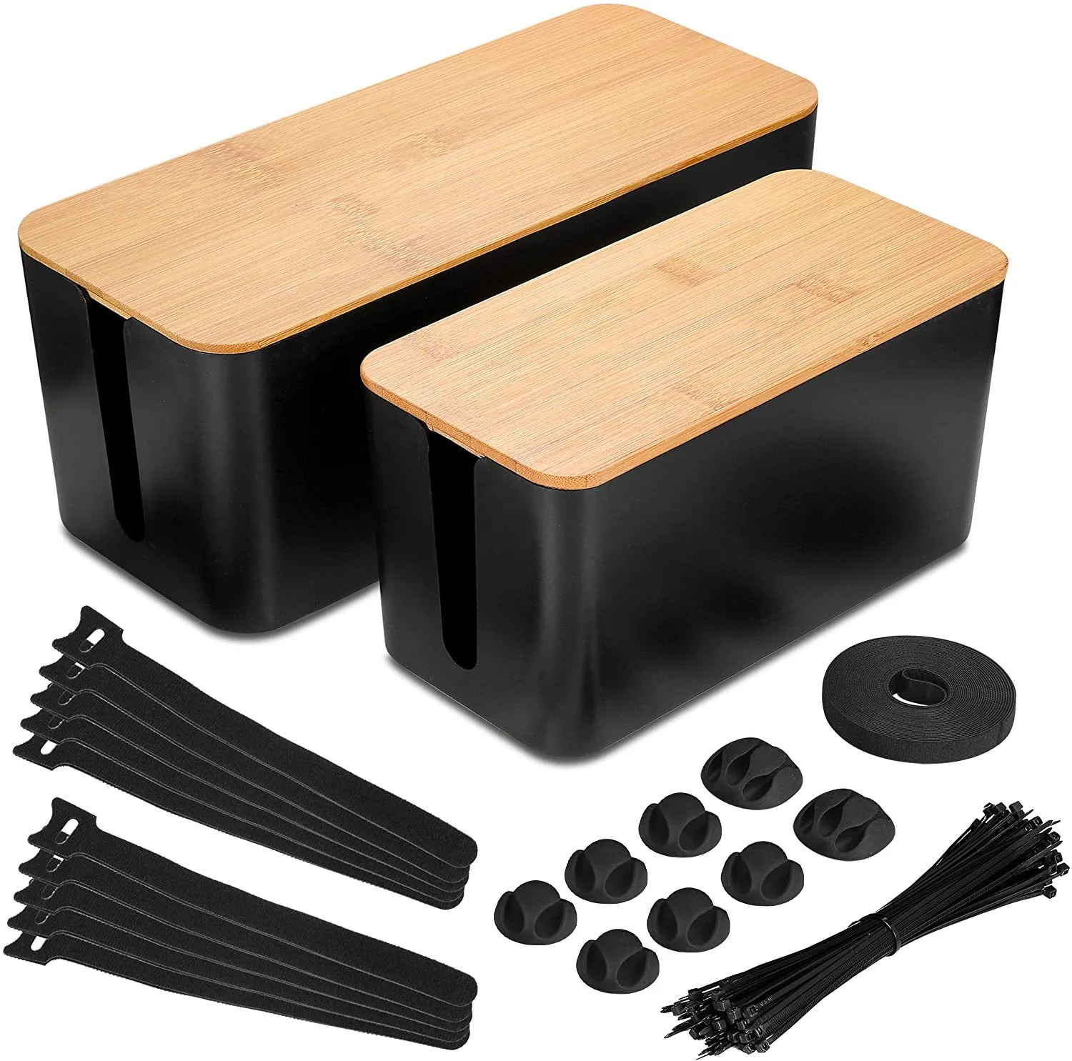 Wire Storage Box Socket Patch Panel Cable Box Desktop Finishing Cable Box Wooden Power Strip Power Strip Storage Box display picture 10