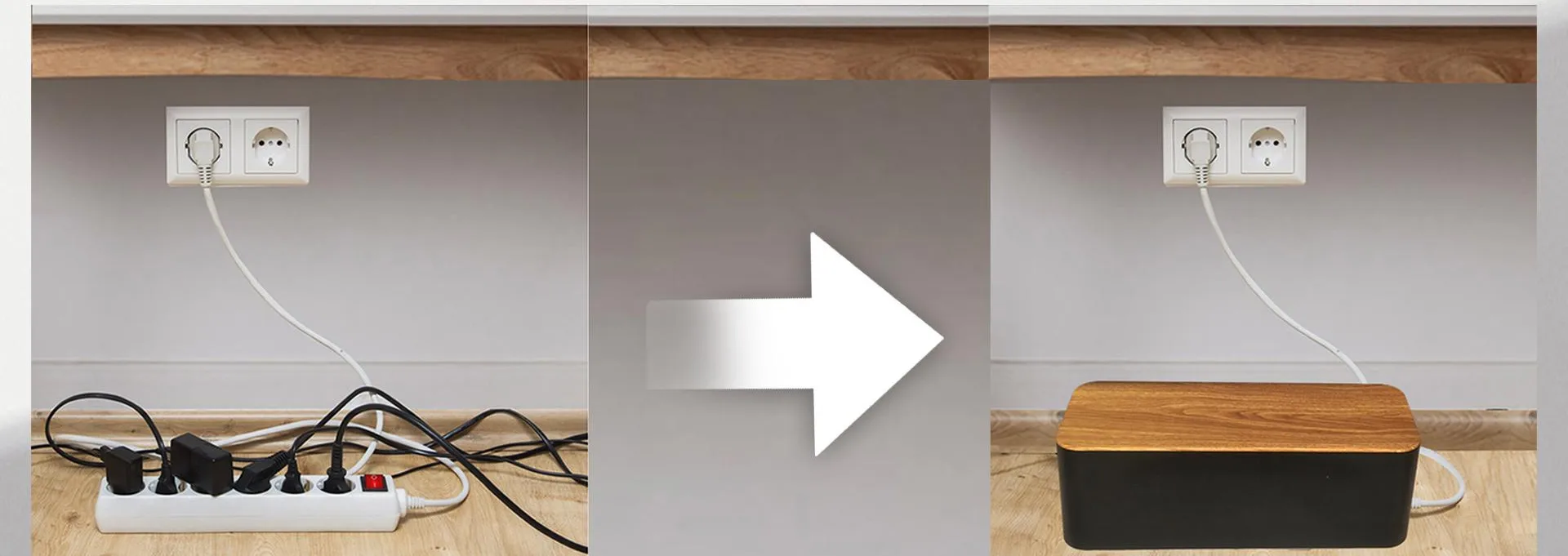 Wire Storage Box Socket Patch Panel Cable Box Desktop Finishing Cable Box Wooden Power Strip Power Strip Storage Box display picture 16