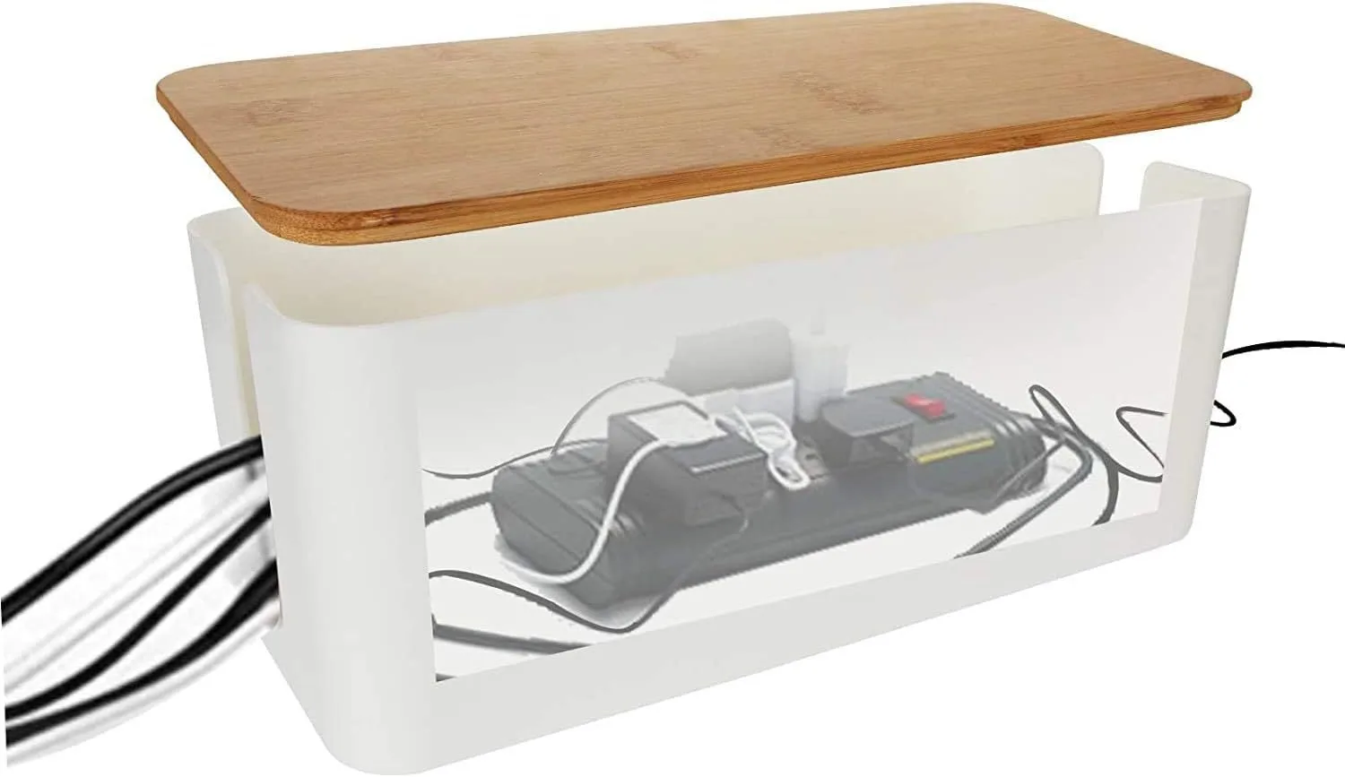 Wire Storage Box Socket Patch Panel Cable Box Desktop Finishing Cable Box Wooden Power Strip Power Strip Storage Box display picture 19