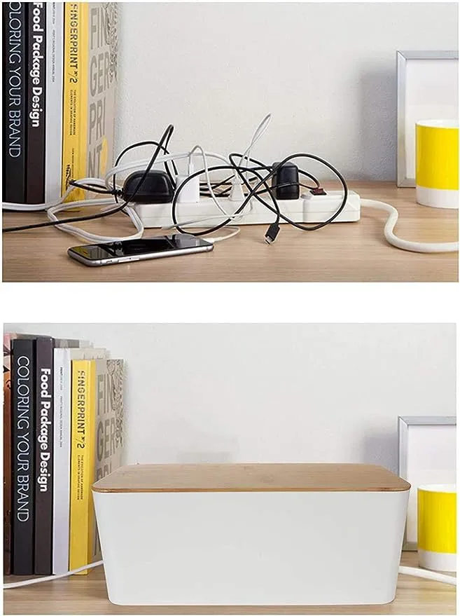 Wire Storage Box Socket Patch Panel Cable Box Desktop Finishing Cable Box Wooden Power Strip Power Strip Storage Box display picture 20
