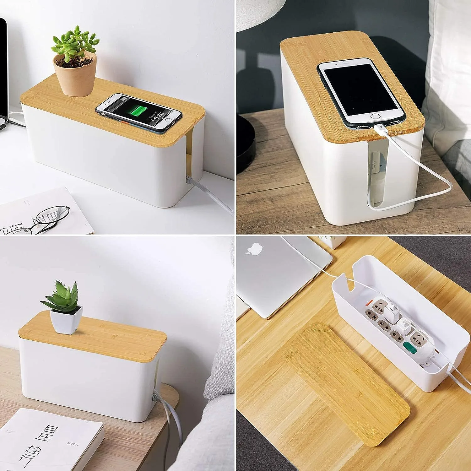Wire Storage Box Socket Patch Panel Cable Box Desktop Finishing Cable Box Wooden Power Strip Power Strip Storage Box display picture 22