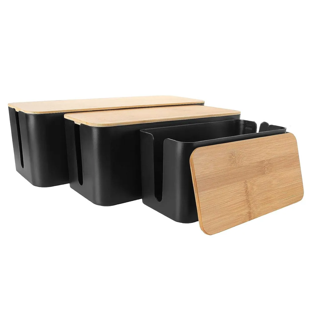 Wire Storage Box Socket Patch Panel Cable Box Desktop Finishing Cable Box Wooden Power Strip Power Strip Storage Box display picture 25